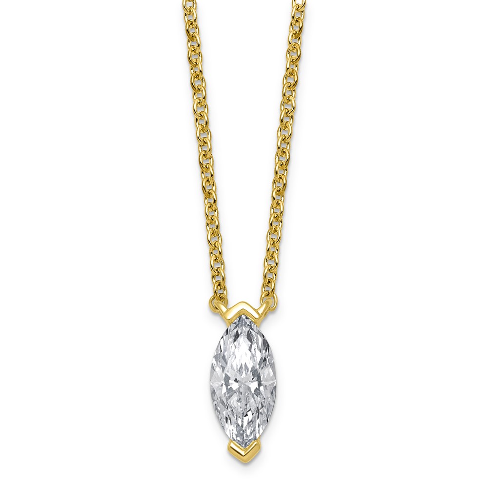14K Yellow Gold 1 Carat Certified Lab Grown Diamond VS+ F+ Complete Marquise Half Bezel Pendant Necklace, 18"
