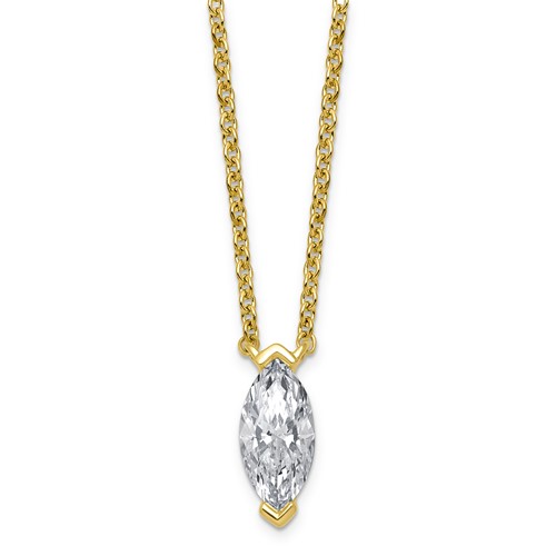14K Yellow Gold 1 Carat Certified Lab Grown Diamond VS+ F+ Complete Marquise Half Bezel Pendant Necklace, 18"