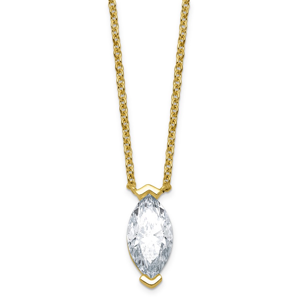 14K Yellow Gold 2 Carat Certified Lab Grown Diamond VS+ F+ Complete Marquise Half Bezel Pendant Necklace, 18"