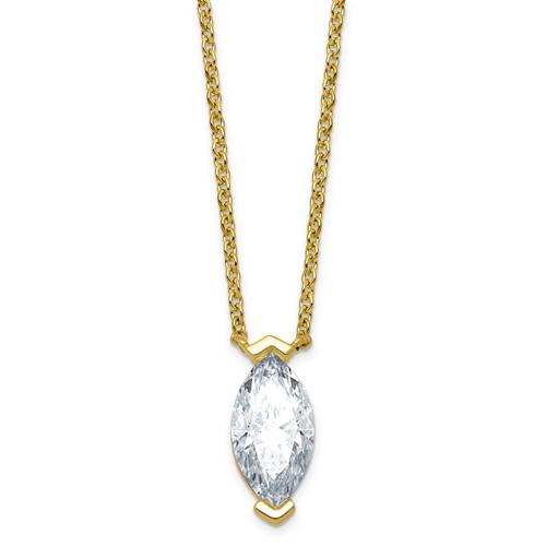 14K Yellow Gold 3 Carat Certified Lab Grown Diamond VS+ F+ Complete Marquise Half Bezel Pendant Necklace, 18"