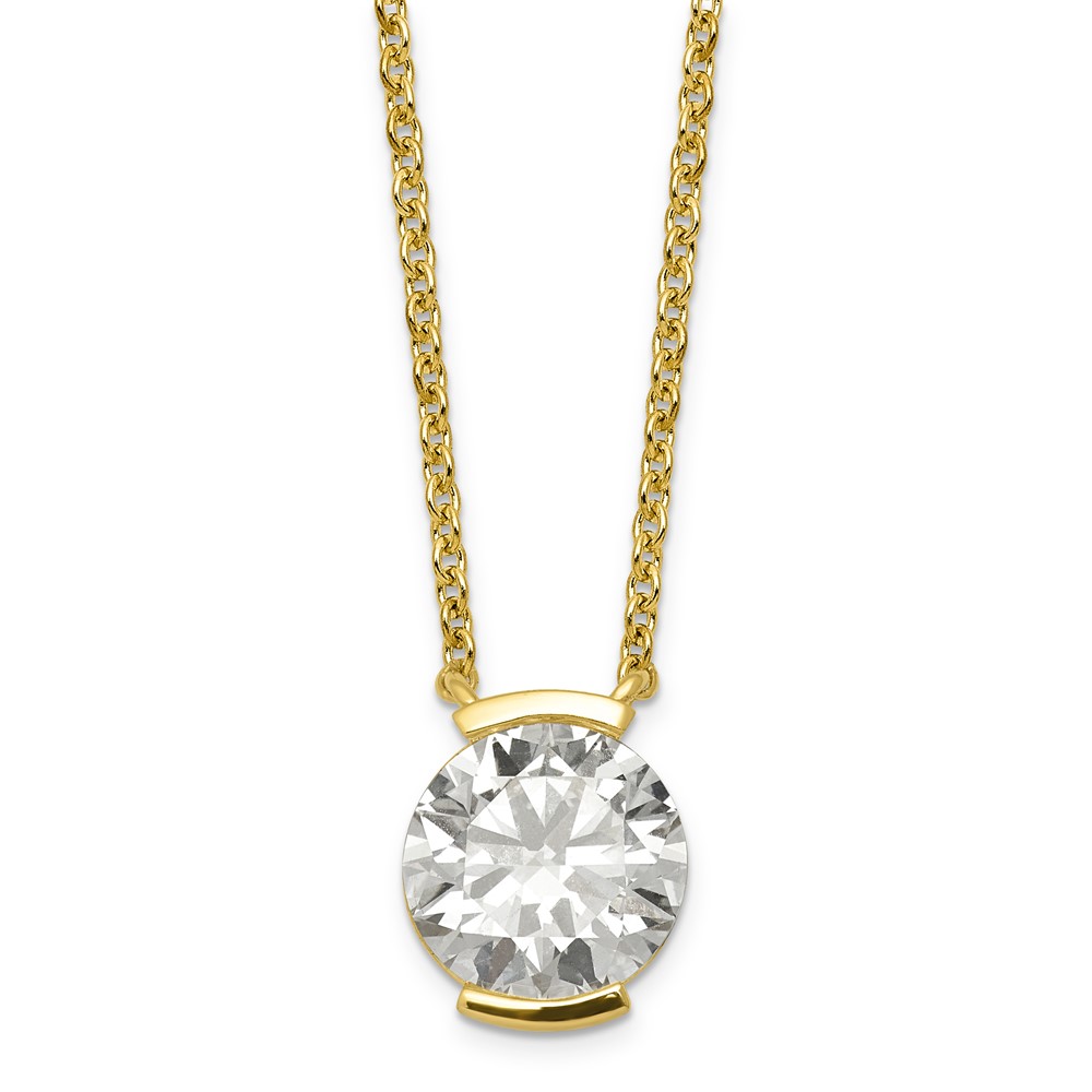 14K Yellow Gold 3 Carat Certified Lab Grown Diamond VS+ F+ Complete Round Half Bezel Pendant Necklace, 18"