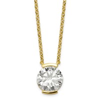 14K Yellow Gold 3 Carat Certified Lab Grown Diamond VS+ F+ Complete Round Half Bezel Pendant Necklace, 18" view 1