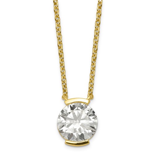 14K Yellow Gold 3 Carat Certified Lab Grown Diamond VS+ F+ Complete Round Half Bezel Pendant Necklace, 18"