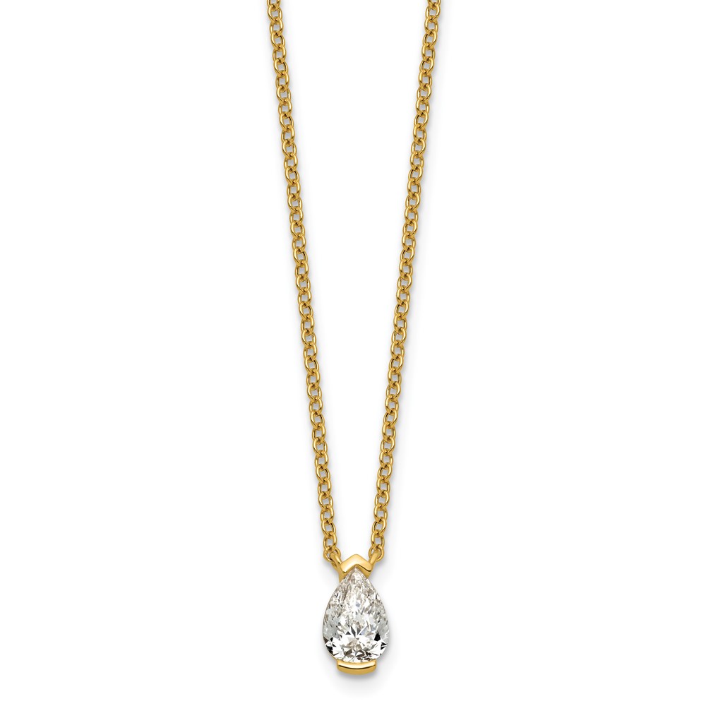14K Yellow Gold 1 Carat Certified Lab Grown Diamond VS+ F+ Complete Pear Half Bezel Pendant Necklace, 18"