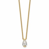 14K Yellow Gold 1 Carat Certified Lab Grown Diamond VS+ F+ Complete Pear Half Bezel Pendant Necklace, 18" view 1