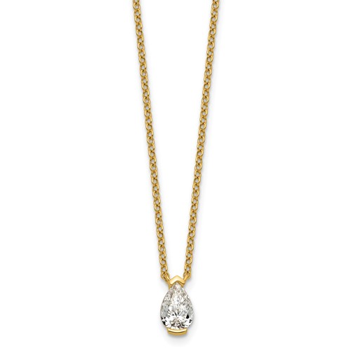14K Yellow Gold 1 Carat Certified Lab Grown Diamond VS+ F+ Complete Pear Half Bezel Pendant Necklace, 18"