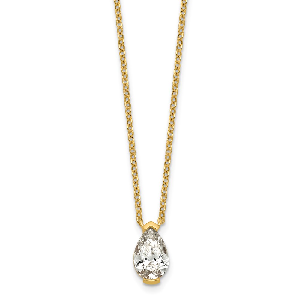 14K Yellow Gold 2 Carat Certified Lab Grown Diamond VS+ F+ Complete Pear Half Bezel Pendant Necklace, 18"