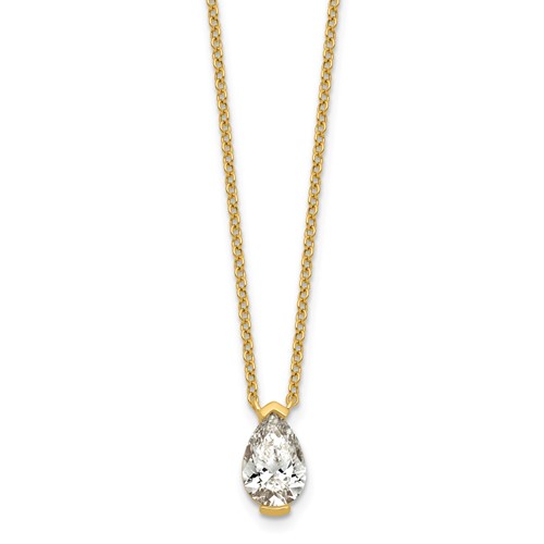 14K Yellow Gold 2 Carat Certified Lab Grown Diamond VS+ F+ Complete Pear Half Bezel Pendant Necklace, 18"