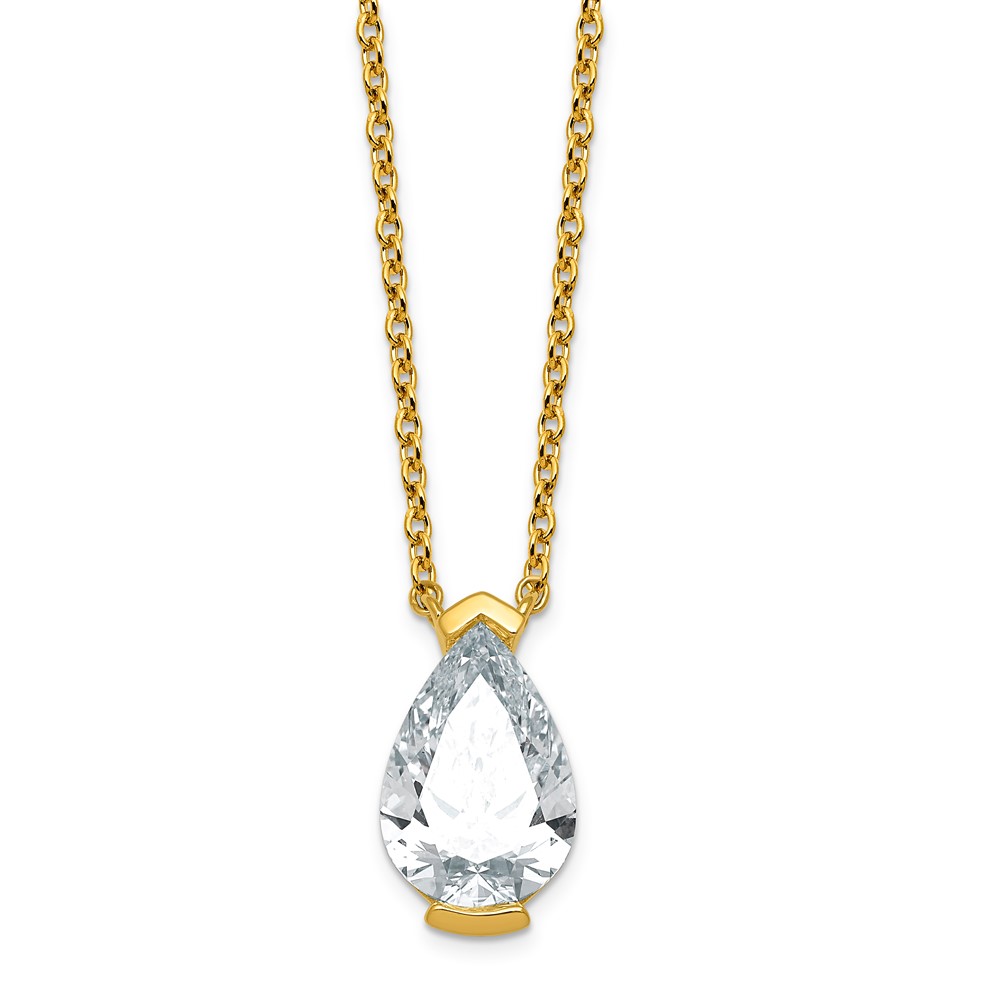 14K Yellow Gold 3 Carat Certified Lab Grown Diamond VS+ F+ Complete Pear Half Bezel Pendant Necklace, 18"