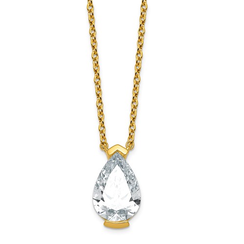 14K Yellow Gold 3 Carat Certified Lab Grown Diamond VS+ F+ Complete Pear Half Bezel Pendant Necklace, 18"