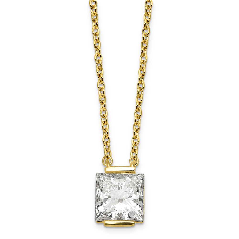 14K Yellow Gold 2 Carat Certified Lab Grown Diamond VS+ F+ Complete Princess Half Bezel Pendant Necklace, 18"