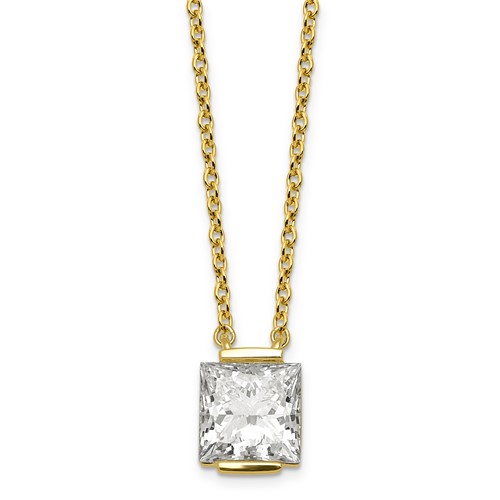 14K Yellow Gold 2 Carat Certified Lab Grown Diamond VS+ F+ Complete Princess Half Bezel Pendant Necklace, 18"