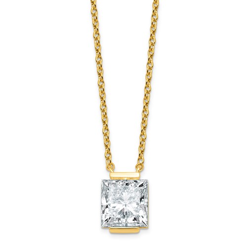 14K Yellow Gold 3 Carat Certified Lab Grown Diamond VS+ F+ Complete Princess Half Bezel Pendant Necklace, 18"