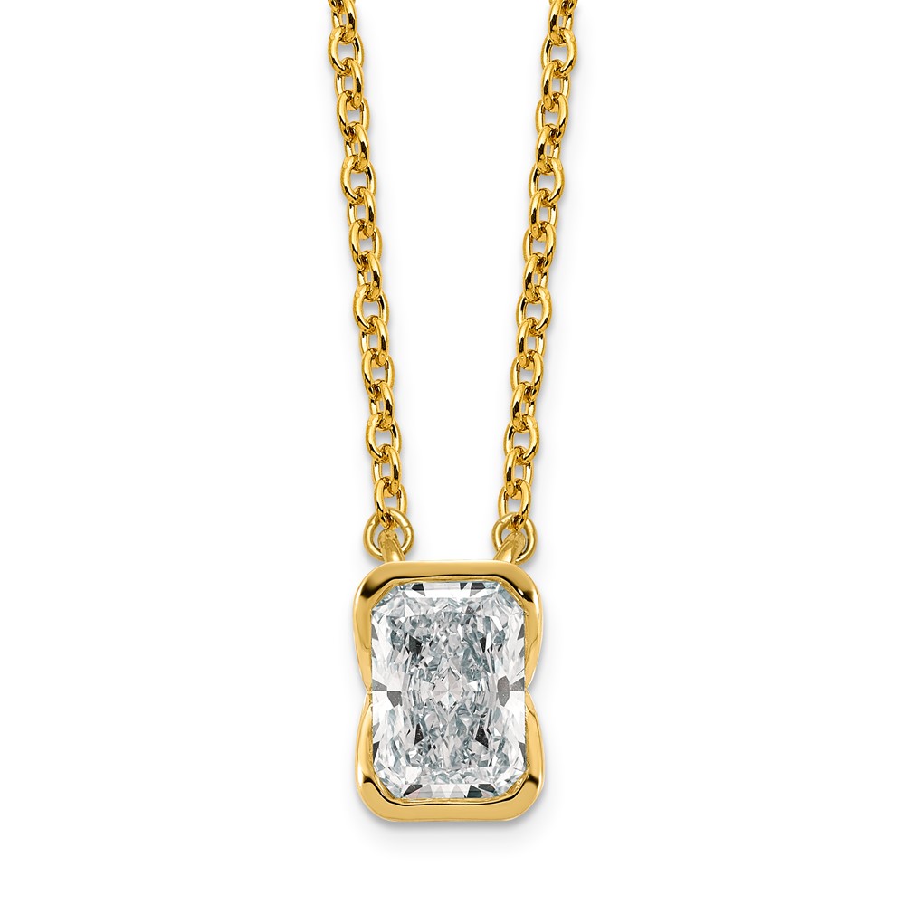 14K Yellow Gold 1 Carat Certified Lab Grown Diamond VS+ F+ Complete Radiant Half Bezel Pendant Necklace, 18"