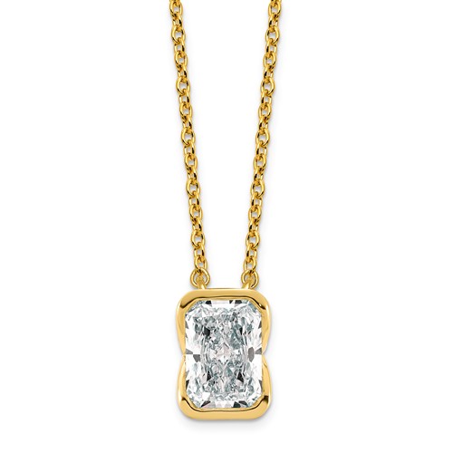 14K Yellow Gold 2 Carat Certified Lab Grown Diamond VS+ F+ Complete Radiant Half Bezel Pendant Necklace, 18"