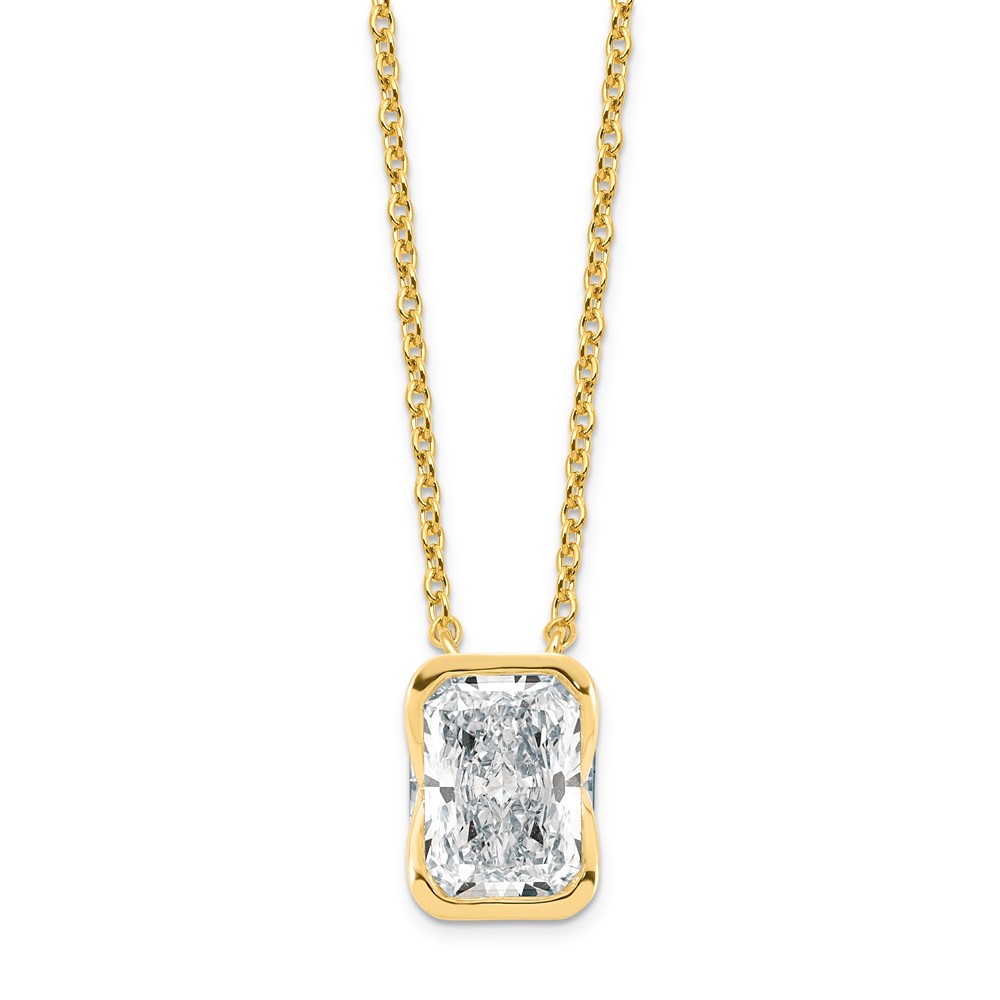 14K Yellow Gold 3 Carat Certified Lab Grown Diamond VS+ F+ Complete Radiant Half Bezel Pendant Necklace, 18"