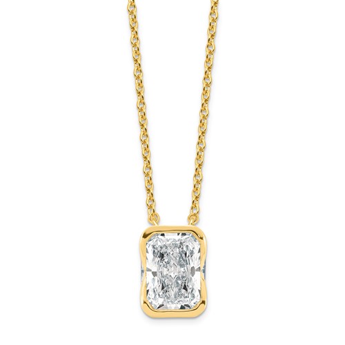 14K Yellow Gold 3 Carat Certified Lab Grown Diamond VS+ F+ Complete Radiant Half Bezel Pendant Necklace, 18"