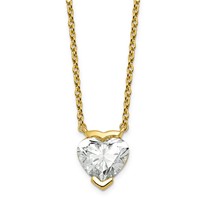 14K Yellow Gold 1 Carat Certified Lab Grown Diamond VS+ F+ Complete Heart Half Bezel Pendant Necklace, 18" view 1