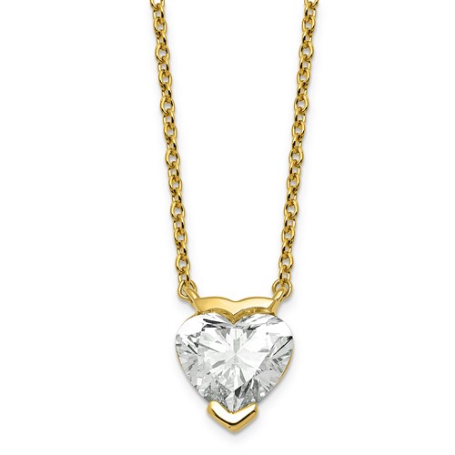 14K Yellow Gold 1 Carat Certified Lab Grown Diamond VS+ F+ Complete Heart Half Bezel Pendant Necklace, 18"