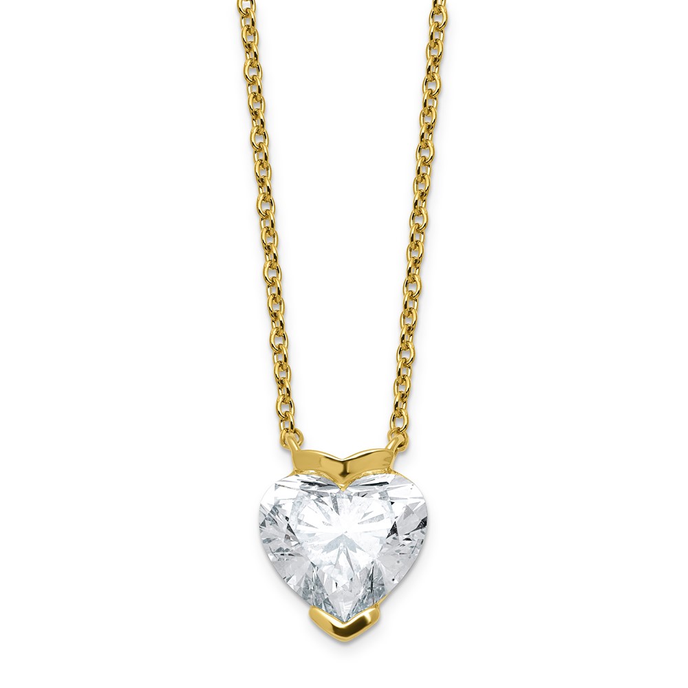 14K Yellow Gold 3 Carat Certified Lab Grown Diamond VS+ F+ Complete Heart Half Bezel Pendant Necklace, 18"