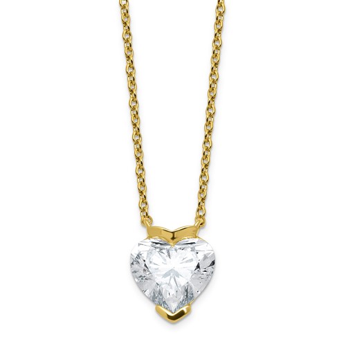 14K Yellow Gold 3 Carat Certified Lab Grown Diamond VS+ F+ Complete Heart Half Bezel Pendant Necklace, 18"