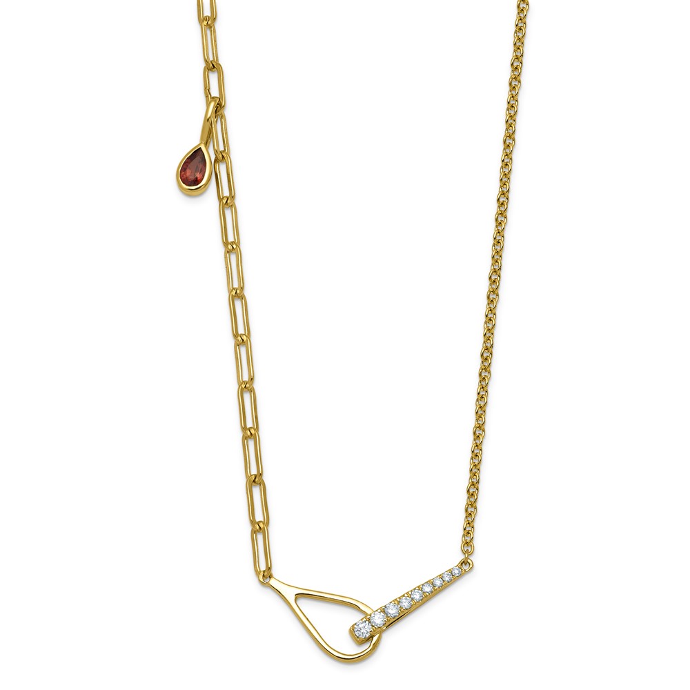 14K Yellow Gold Lab Grown Dia VS+ F+ Fashion Loop & Gem Comp Charm Necklace