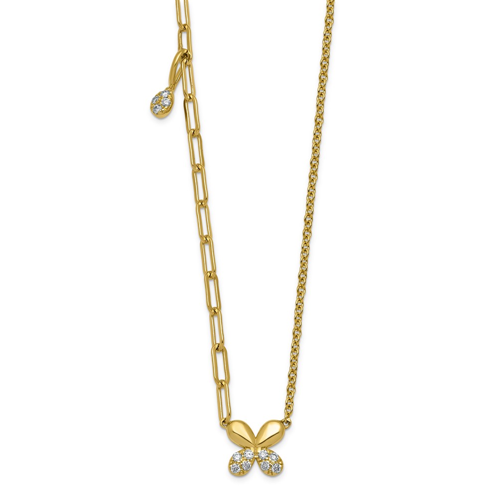 14K Yellow Gold Lab Grown Dia VS+ F+ Butterfly Complete Necklace