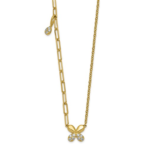 14K Yellow Gold Lab Grown Dia VS+ F+ Butterfly Complete Necklace