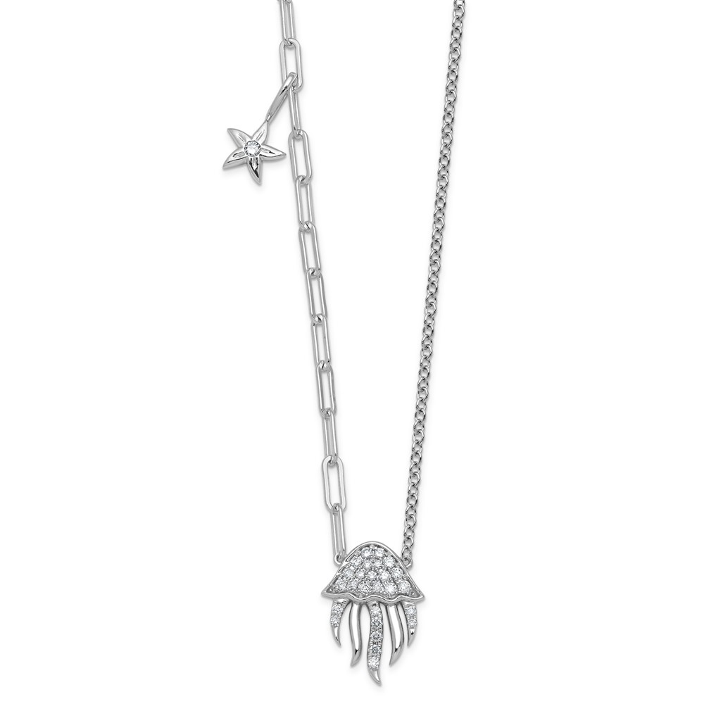 14K White Gold Lab Grown Dia VS+ F+ Jellyfish & Starfish Complete Necklace