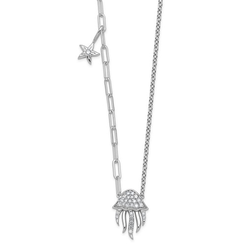 14K White Gold Lab Grown Dia VS+ F+ Jellyfish & Starfish Complete Necklace