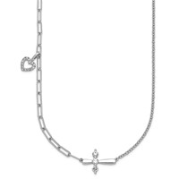 14K White Gold Lab Grown Dia VS+ F+ Cross & Heart Complete Necklace view 1