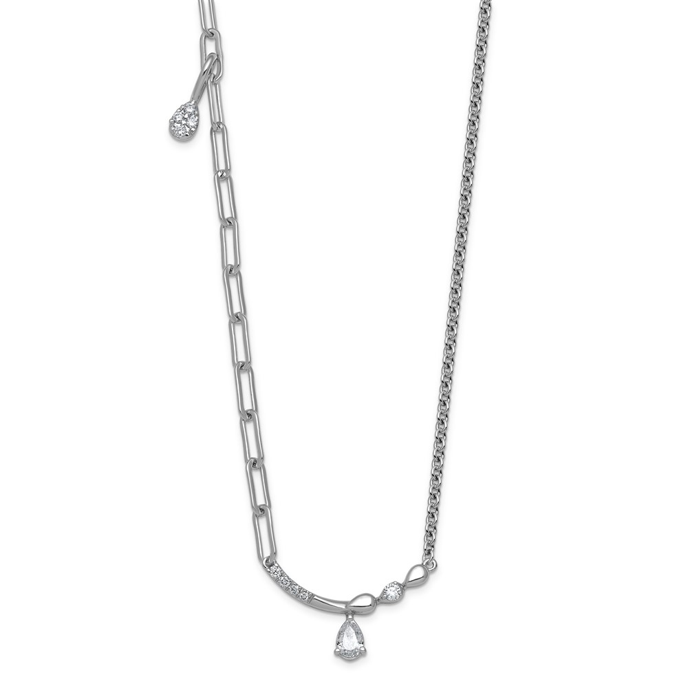 14K White Gold Lab Grown Dia VS+ F+ Fashion Bar & Charm Comp Necklace