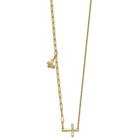 14K Yellow Gold Lab Grown Dia VS+ F+ Cross & Butterfly Comp Necklace view 2