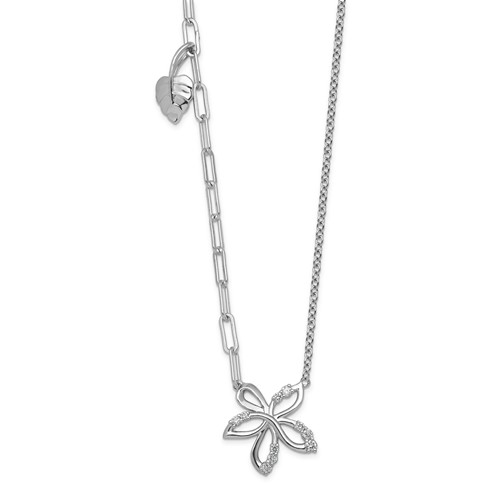 14K White Gold Lab Grown Dia VS+ F+ Flower & Heart Comp Necklace