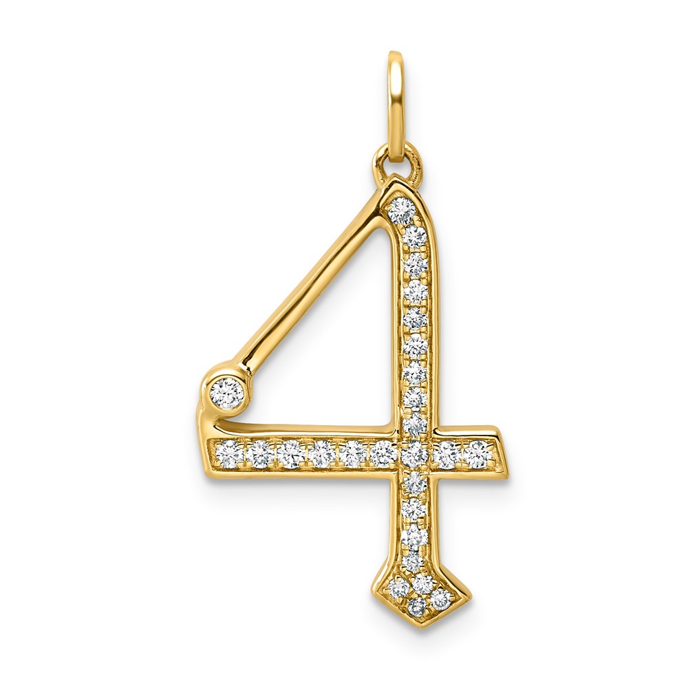 14K Yellow Gold Lab Grown Diamond VS+ F+ Complete Number 4 Pendant