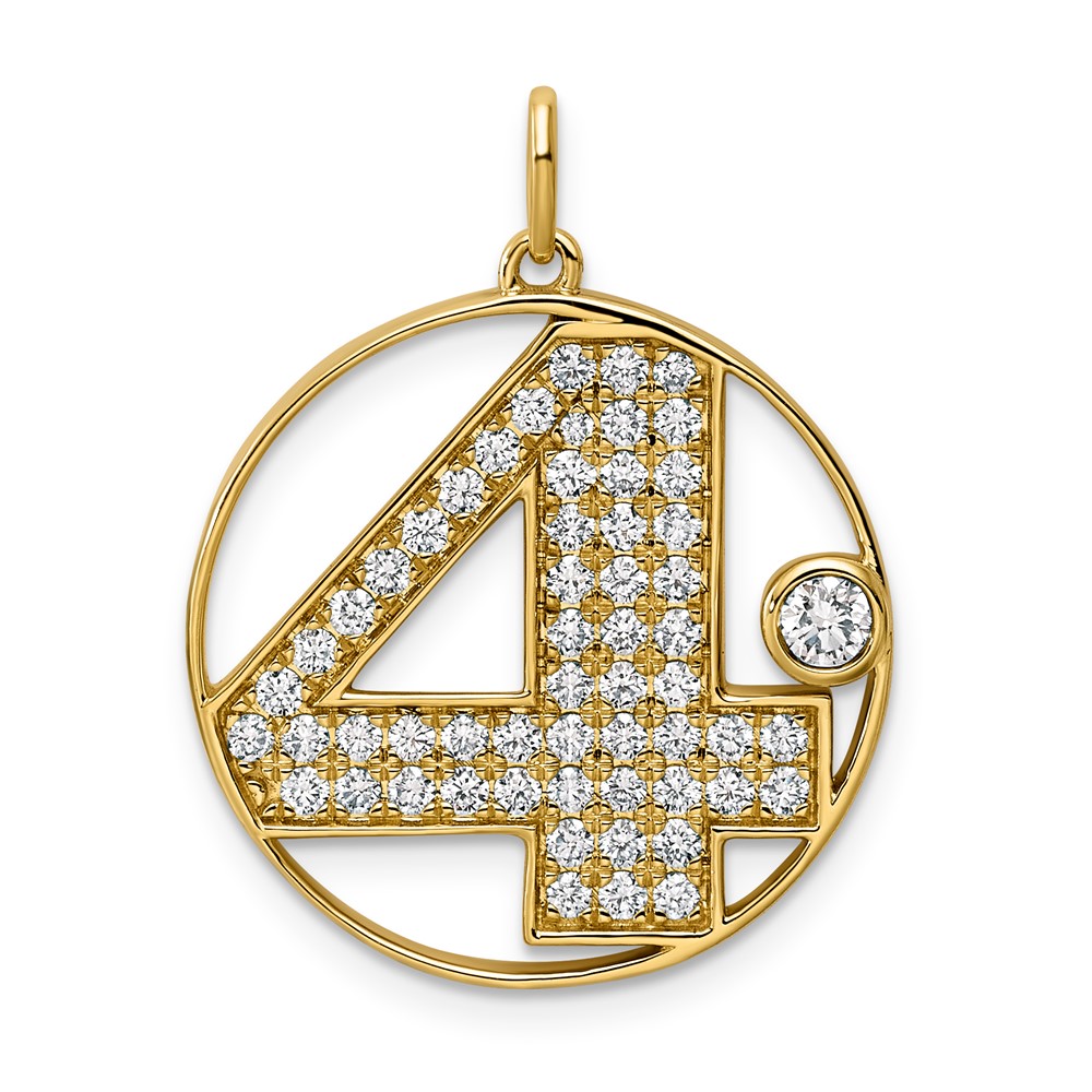 14K Yellow Gold Lab Grown Diamond VS+ F+ Complete Number 4 Pendant