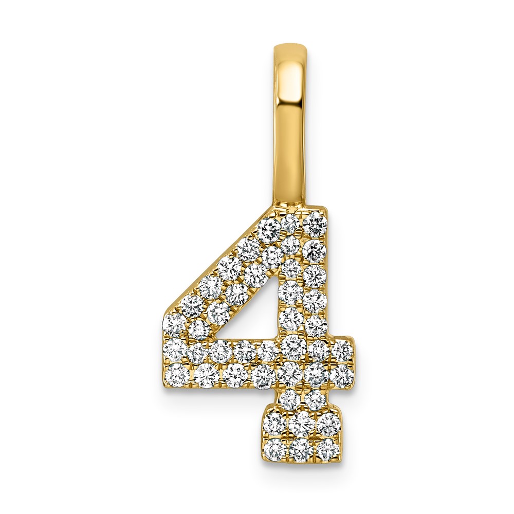 14K Yellow Gold Lab Grown Diamond VS+ F+ Complete Number 4 Pendant