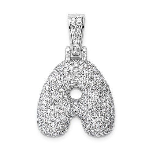 14K White Gold Lab Grown Dia VS+ F+ Initial a Large Comp Pendant
