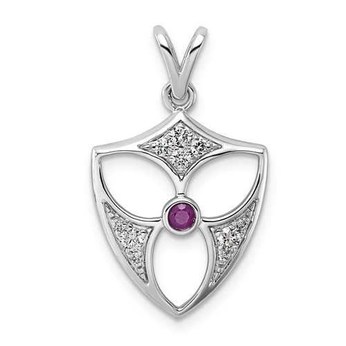 14K White Gold Lab Grown Diamond VS+ F+ and Ruby Fashion Pendant