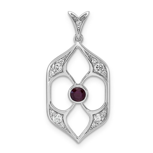 14K White Gold Lab Grown Diamond VS+ F+ and Ruby Fashion Pendant