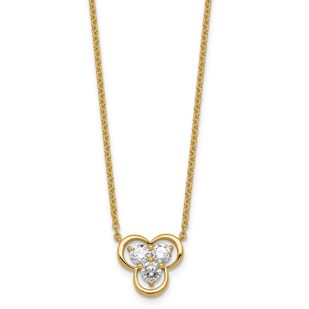 14K Yellow Gold Lab Grown Diamond VS+ F+ 3-stone Fashion Necklace
