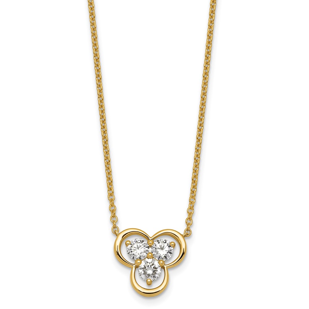 14K Yellow Gold Lab Grown Diamond VS+ F+ 3-stone Fashion Necklace