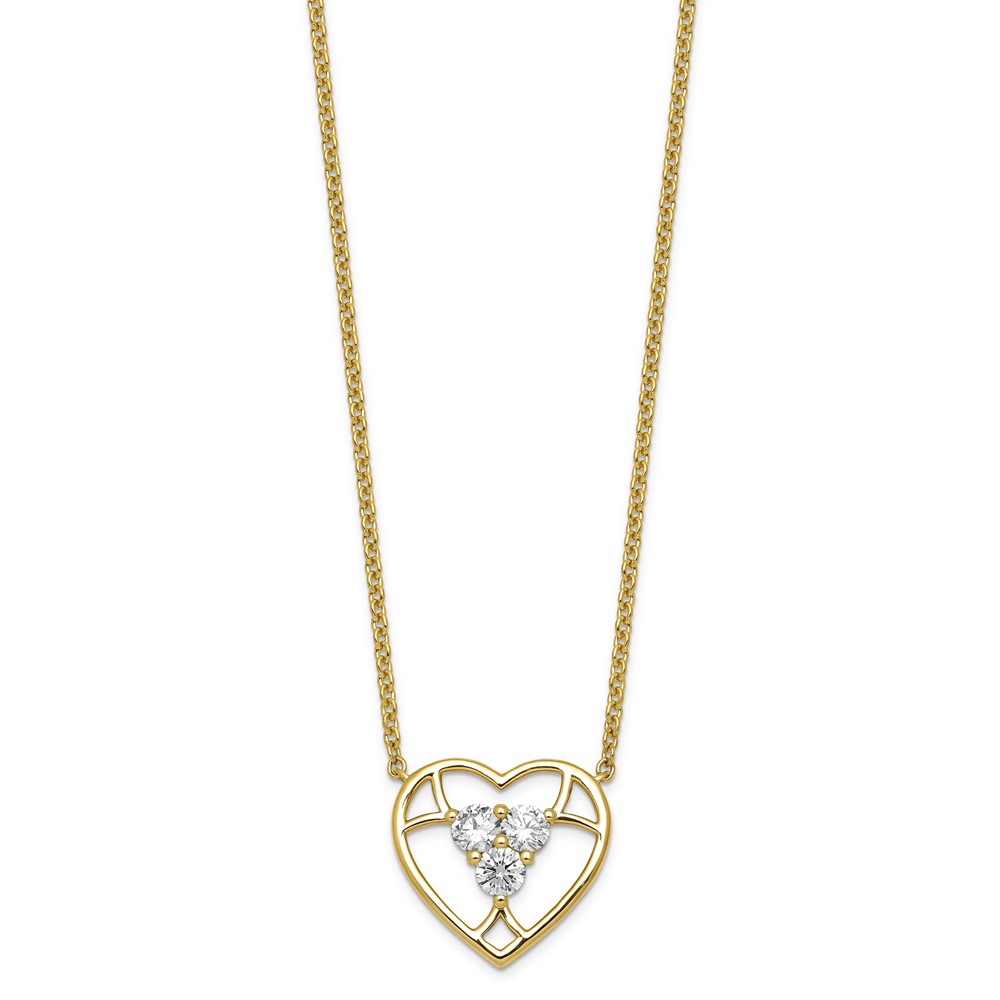 14K Yellow Gold Lab Grown Diamond VS+ F+ 3-stone Heart Necklace