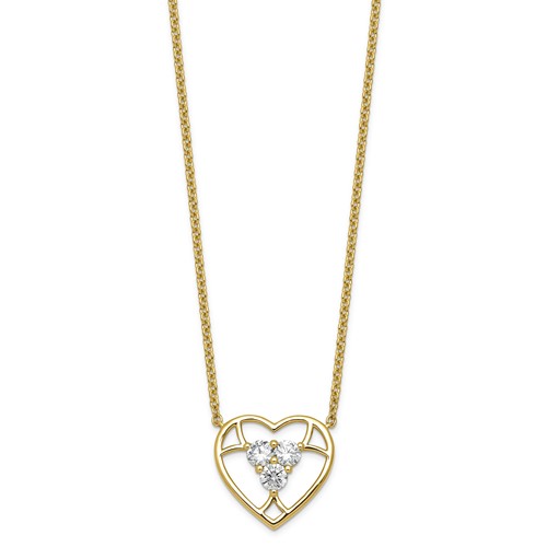 14K Yellow Gold Lab Grown Diamond VS+ F+ 3-stone Heart Necklace