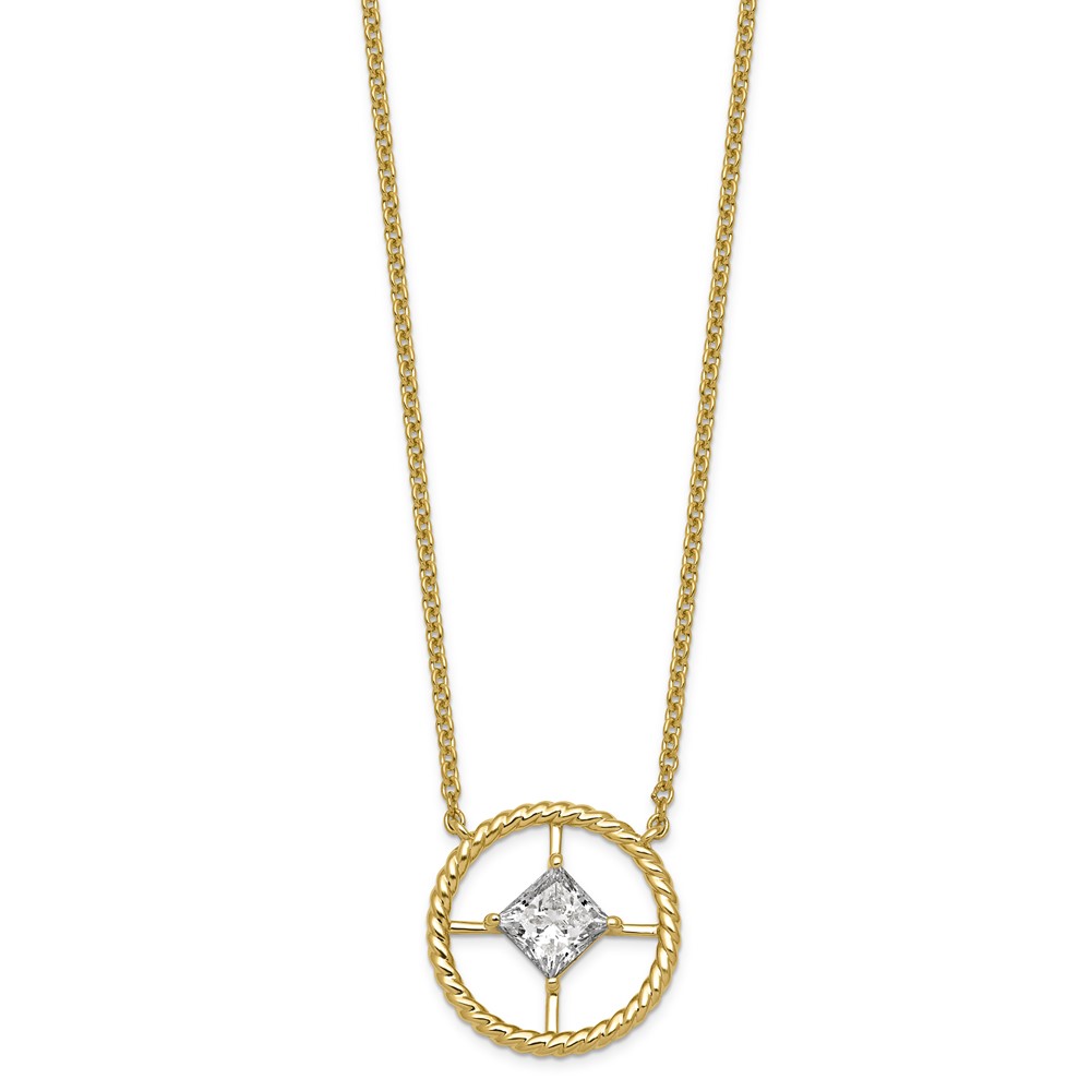 14K Yellow Gold Certified Princess Lab Grown Diamond VS+ F+ Necklace