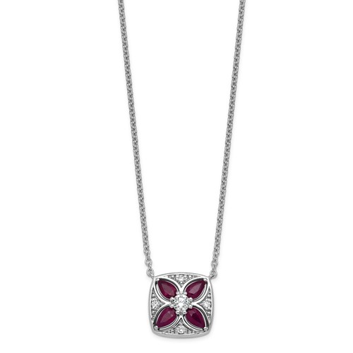 14K White Gold Lab Grown Diamond VS+ F+ and Ruby Fashion Necklace