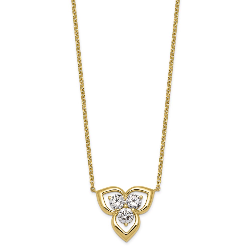 14K Yellow Gold Lab Grown Diamond VS+ F+ 3-stone Fashion Necklace