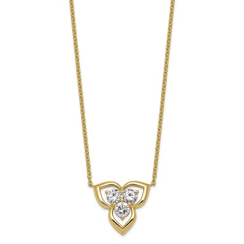 14K Yellow Gold Lab Grown Diamond VS+ F+ 3-stone Fashion Necklace
