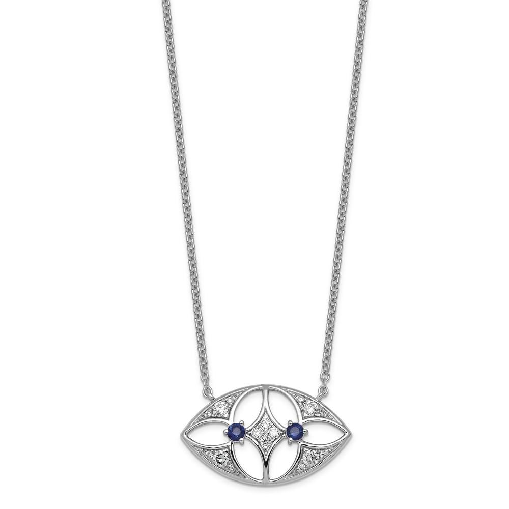 14K White Gold Lab Grown Diamond VS+ F+ and Sapphire Fashion Necklace