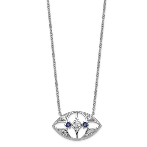 14K White Gold Lab Grown Diamond VS+ F+ and Sapphire Fashion Necklace